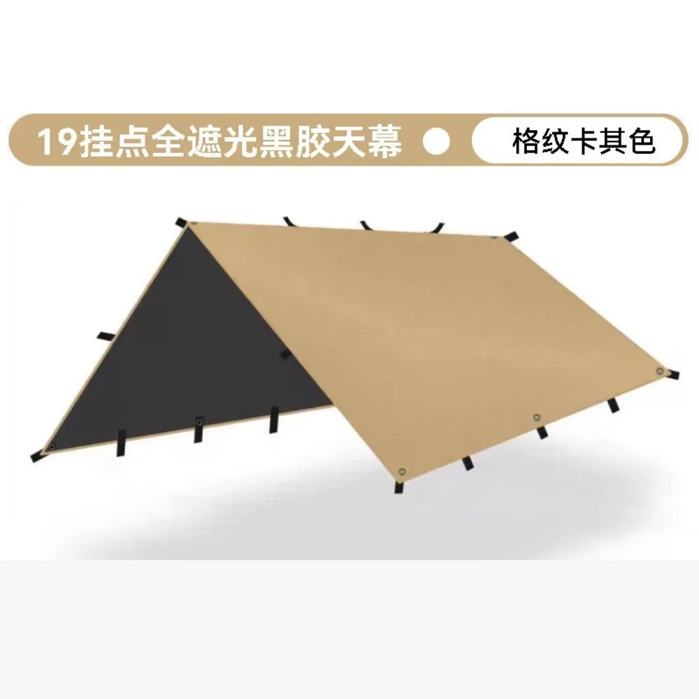 tarp polyvalent camping abri toile épaisse occlusion variable configurations multiples adaptateur