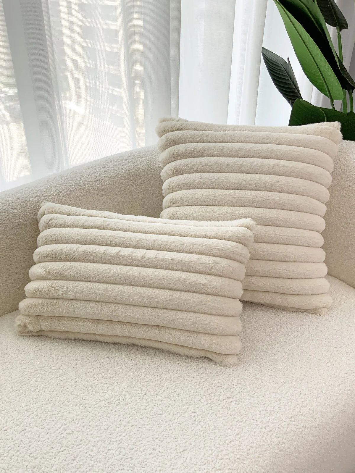 taies d'oreiller décoratives moderne rayées 30x50cm 45x45cm polyester beige clair coussins maison simple fixations
