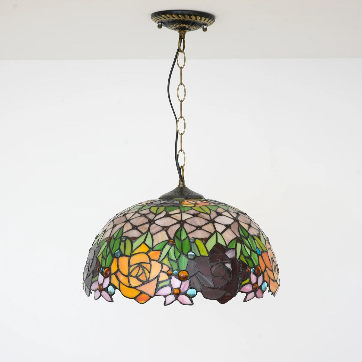 Lampe suspendue Tiffany mosaïque fleurs multicolore opacité chaîne salon chambre