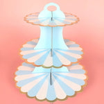 support gâteaux trois étages rayures horizontales jaune rose vert moderne anniversaire mariage événement festive
