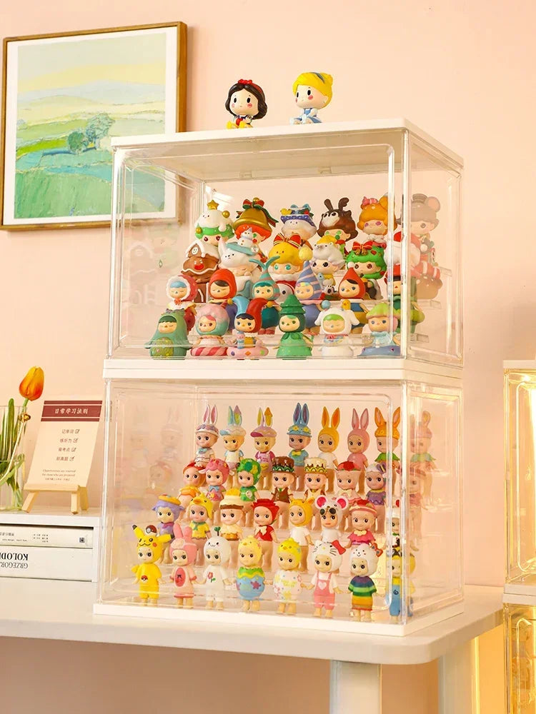 vitrine rangement plastique figurines jouets collection transparente anti poussière