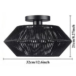 lampe suspendue moderne rustique tissée bambou naturel cadre métallique noir cuisine chambre coucher salle