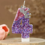 décoration anniversaire bougie forme chiffre pailletée violet rose argent tringle festive numérotée
