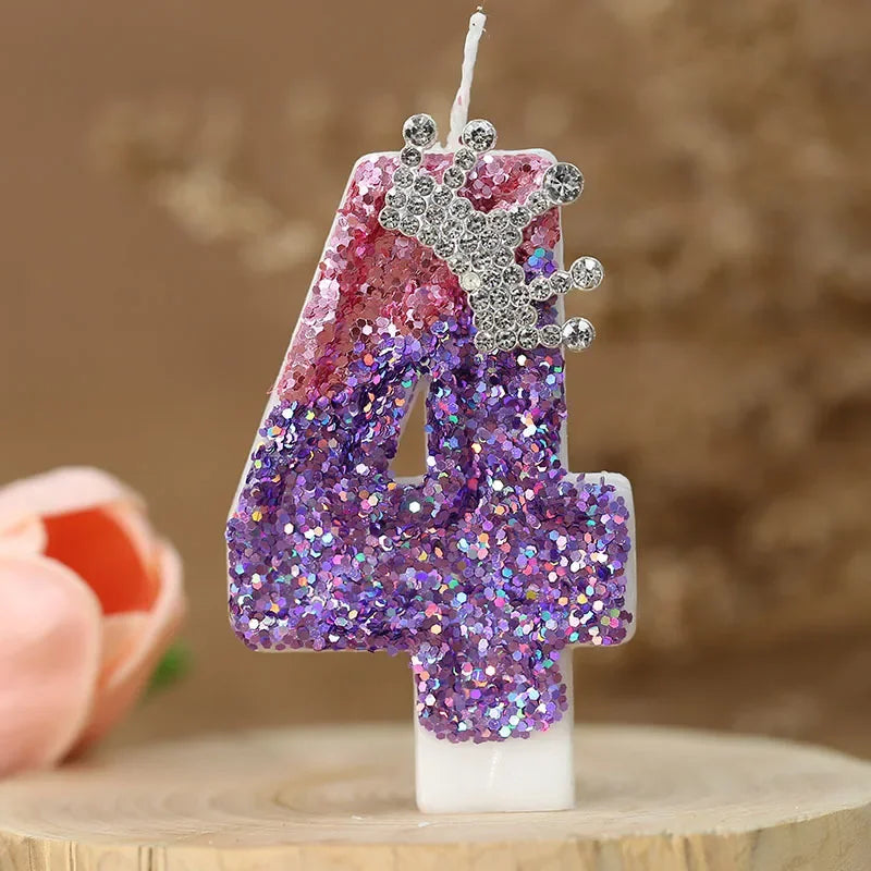 décoration anniversaire bougie forme chiffre pailletée violet rose argent tringle festive numérotée