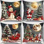 housses d'oreiller noël santa rennes arbre cadeaux lune flocons polyester fermeture éclair machine 45cm