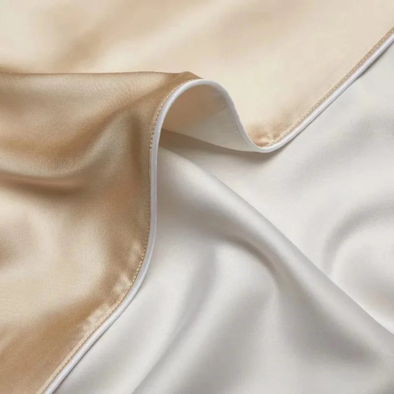 taie d'oreiller soie solide beige clair texture satinée anti acariens élégante maison 48x74CMversible