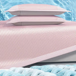 ensemble protège matelas coton viscose rose clair rayures verticales moderne lit chambre dormir doux
