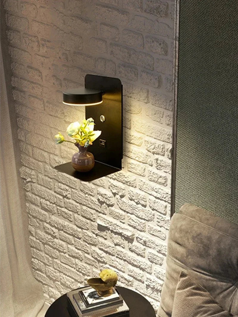 lampe murale moderne étagère usb noir blanc minimaliste chambre couloir