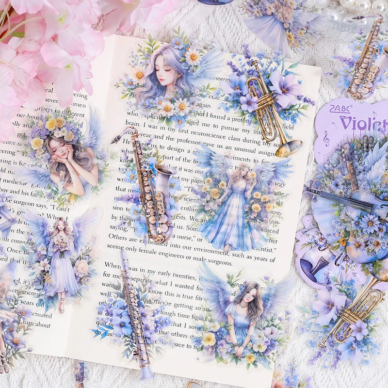 autocollants décoratifs stickers fleurs musiques fées romantiques fantaisistes semi transparents