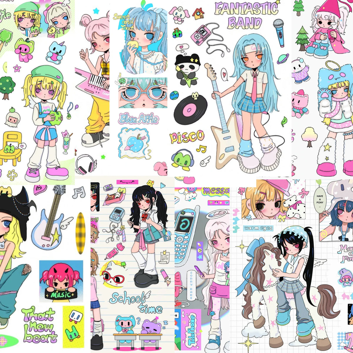 sticker collection pop musiciennes rétro candy colors vinyl stickers anime inspiré
