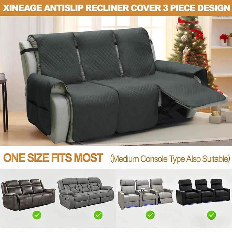 housses fauteuil inclinable gris quilté moderne élastique ajustable poche rangement lavage machine salon