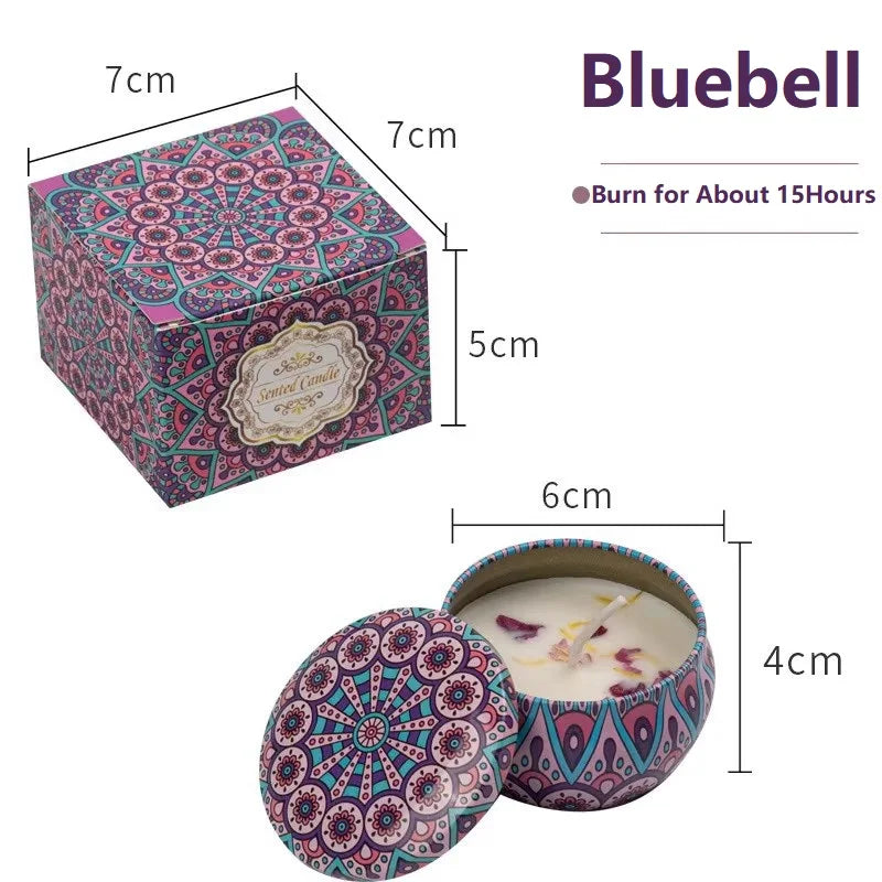 bougie parfumée cire soja boho chic motif mandala couvercle boîte rangement