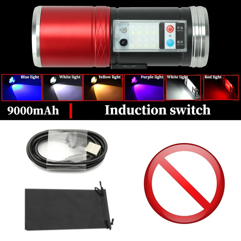 lampe torche led rechargeable support trépied éclairage secondaire rouge argenté moderne