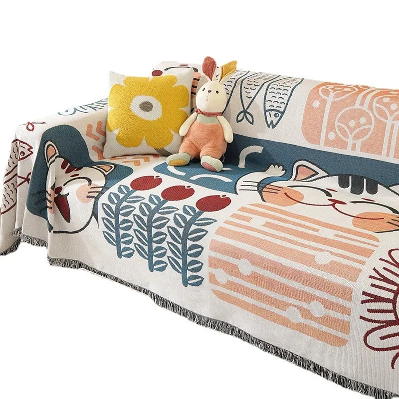 housse canapé réversible polyester multicolore motifs géométriques animaux moderne fleur ornement salon