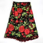 tissu dentelle africain floral brodé noir rouge vert rose violet 120cm 5mètres hautequalité translucide
