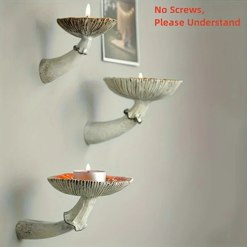 support mural champignon blanc orange rouge relief artisanal naturel adhésif inclus.texture.grey.stem