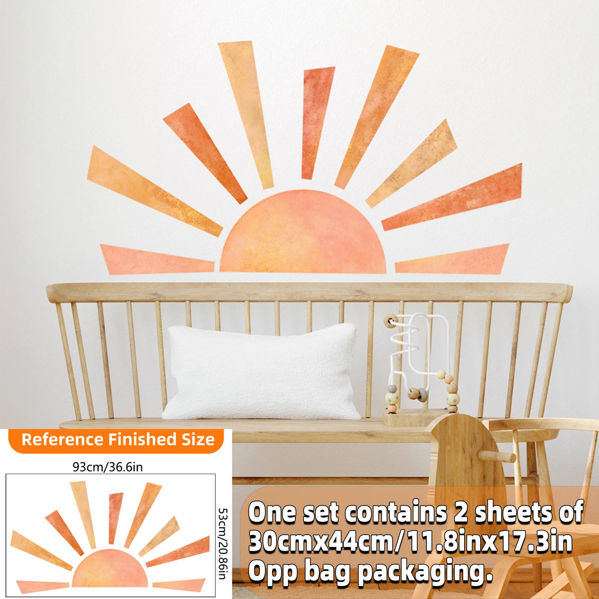 stickers muraux dessin animé soleil souriant arc ciel enfant chambre salon decoration murale jaune