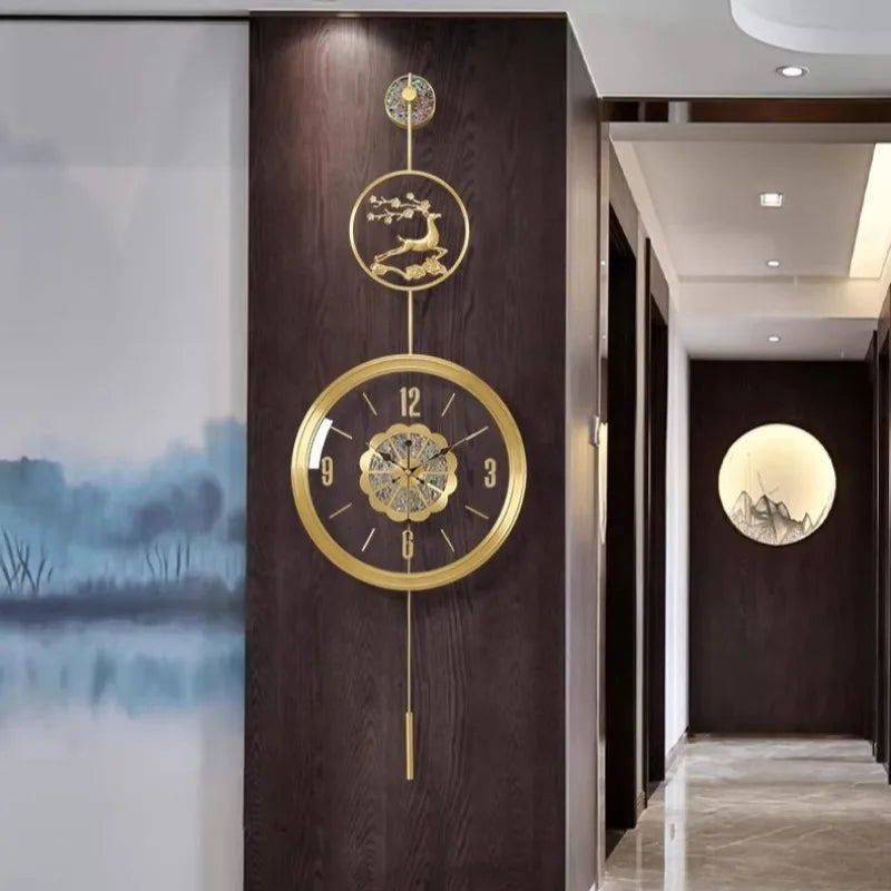 horloge murale moderne or cerf floral chiffres arabes étude salon