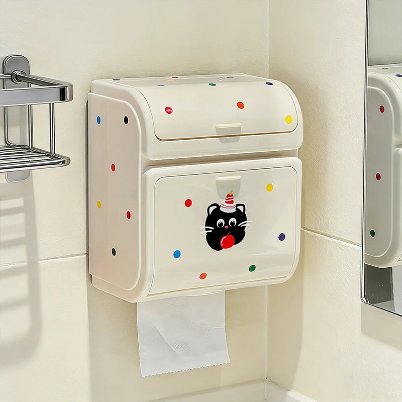 rangement mural moderne porte papier toilette blanc cassé points colorés fixation sans perçage mignon