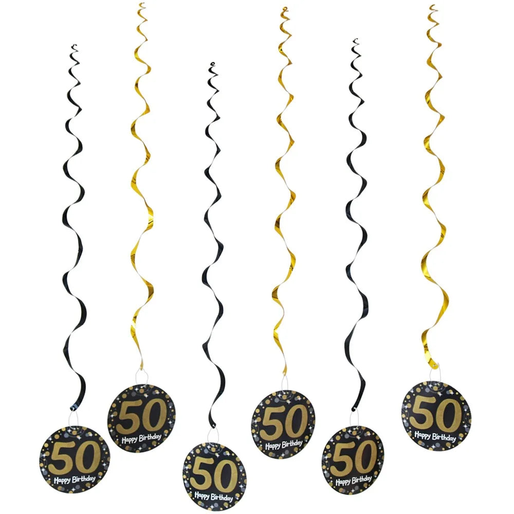 décoration suspendue anniversaire moderne numéros 13 16 18 21 noir points dorés festive
