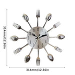 horloge murale moderne argentée forme cuillère fourchette unique
