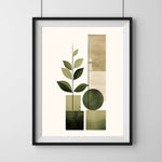 affiches géométriques abstraites vert olive moderne minimaliste bohème encadrées bois