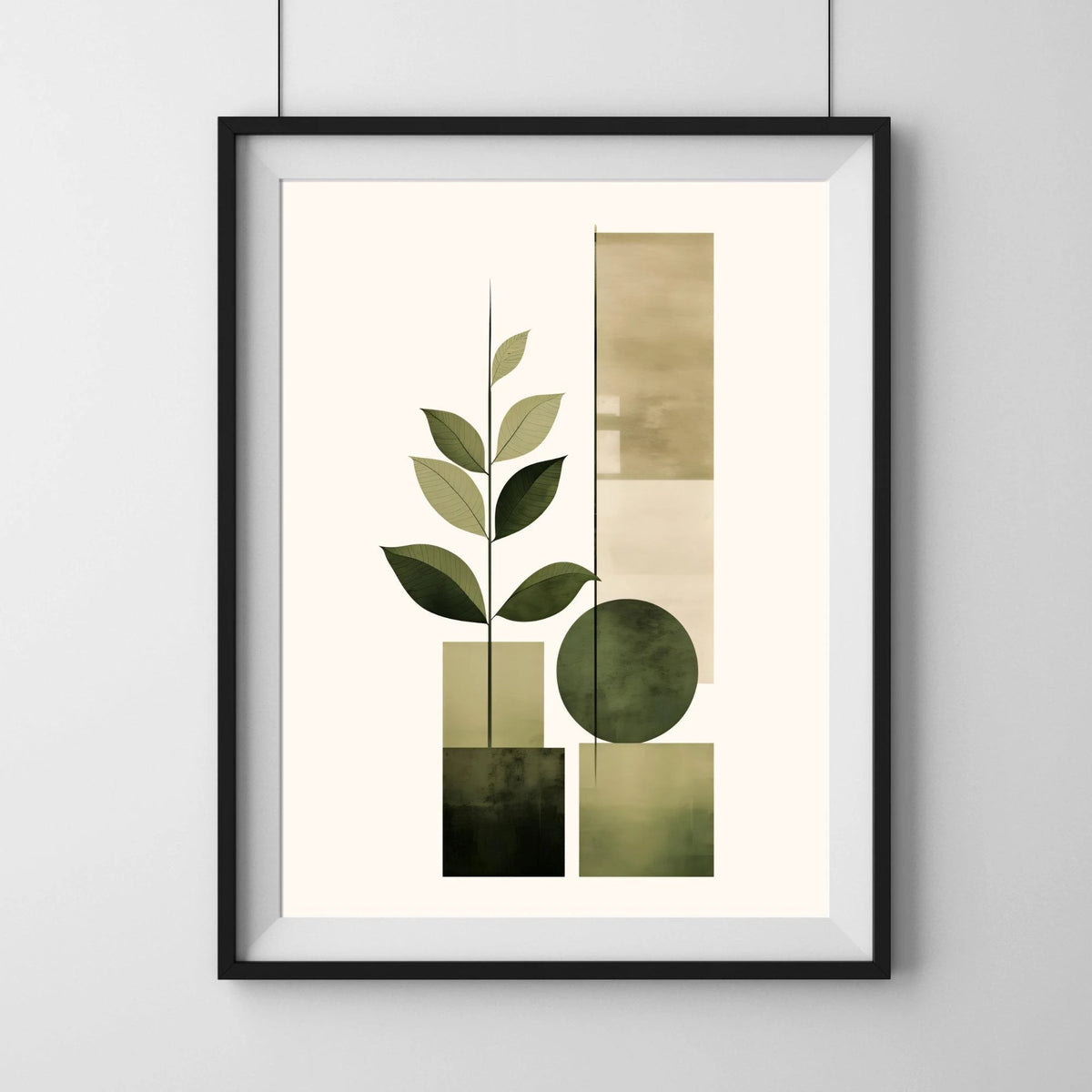 affiches géométriques abstraites vert olive moderne minimaliste bohème encadrées bois