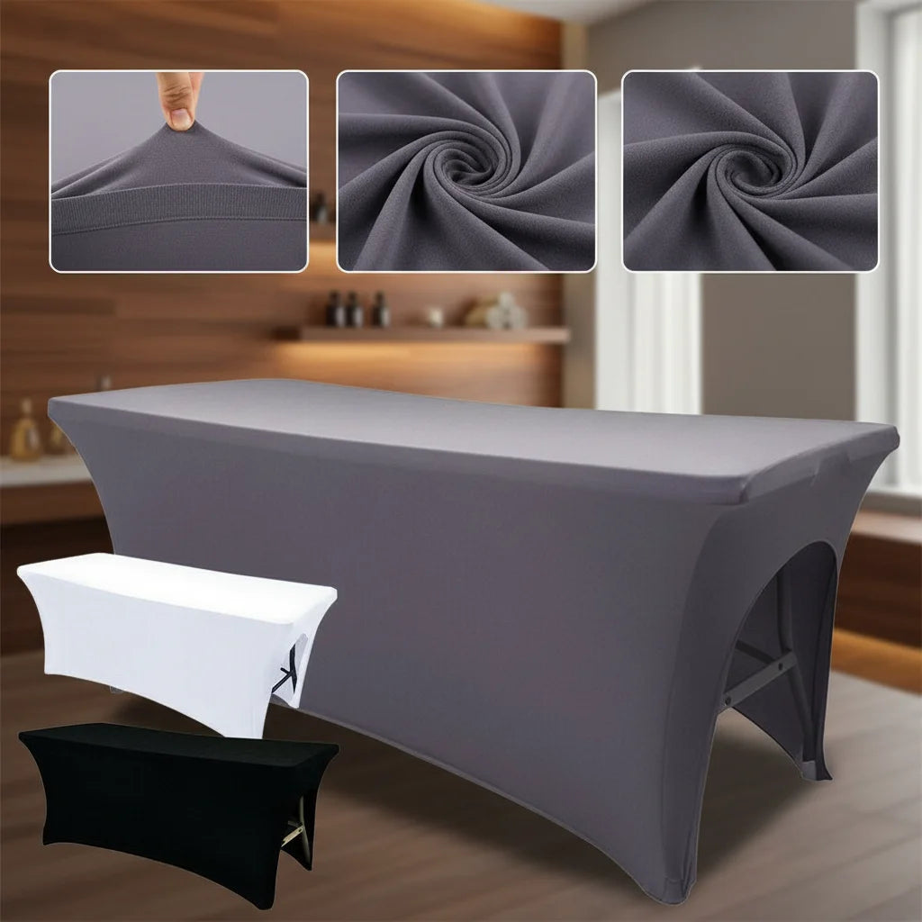 housse table pliante tissu gris noir blanc moderne clips latéraux ajustable couverture fonctionnelle