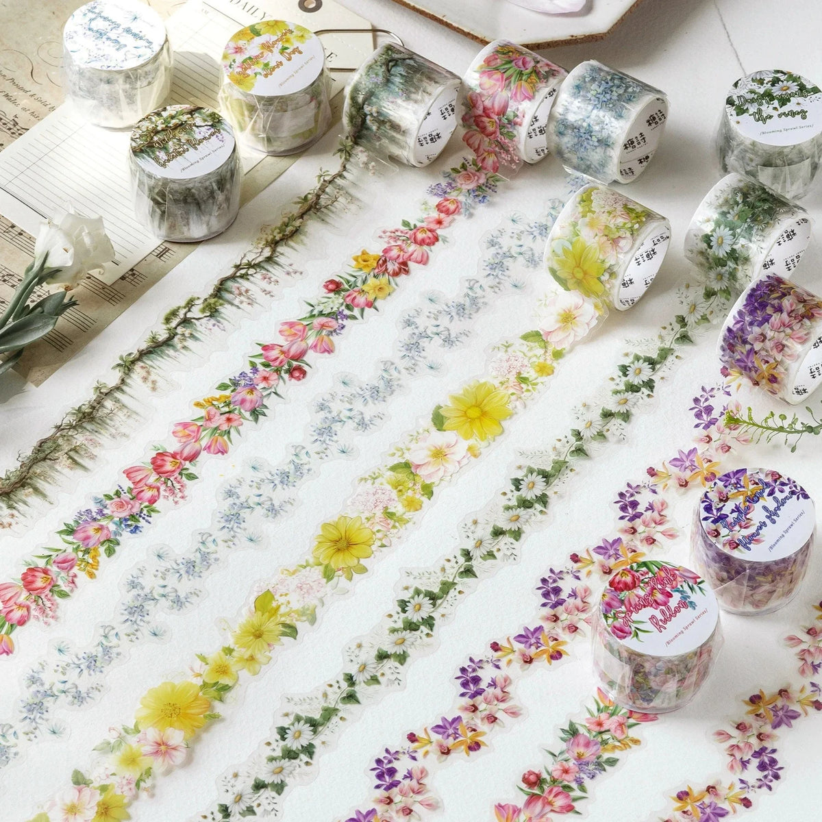 rubans décoratifs multicolores motifs fleurs vintage adhésifs scrapbooking créations bohèmes fleur sauvage marguerites activités