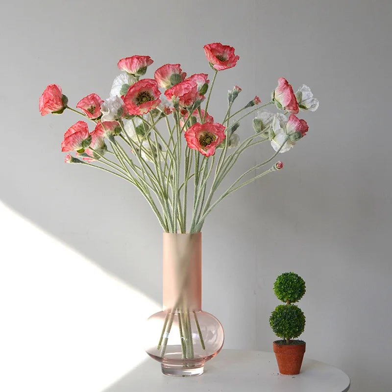 bouquet artificiel moderne coquelicot rose blanc mariage décoration table événement minimaliste