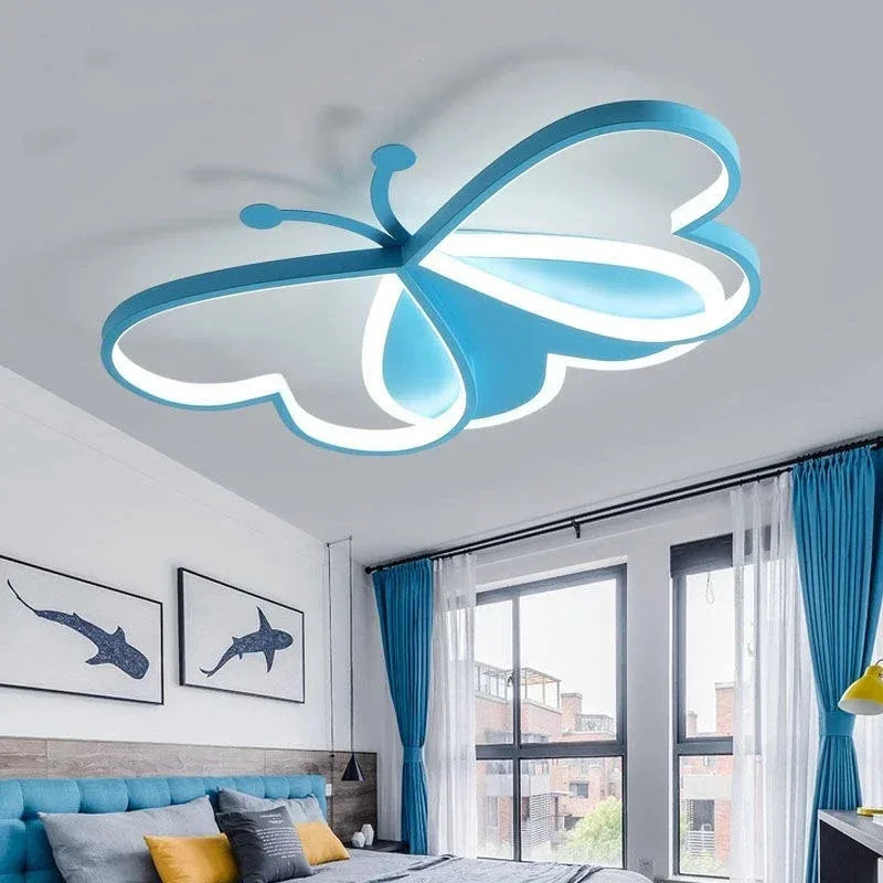lampe moderne bleu rose papillon stylisé chambre enfant éclairage quotidien télécommande surface opaque