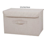boîte rangement pliable tissu lin gris beige couvercle poignées vêtements