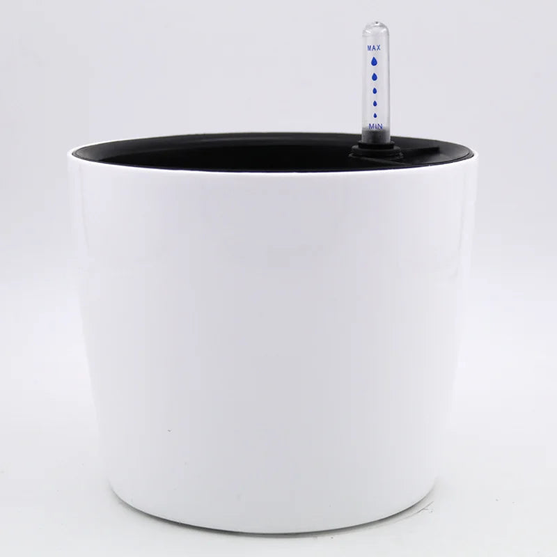 Pot plante auto arrosant moderne blanc indicateur niveau eau fleur verte rond