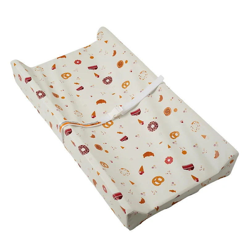 tapis changement bébé beige bleu clair imprimé dinosaures poissons ceinture sécurité moderne pratique