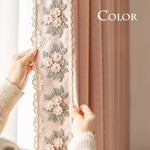 rideau rose pâle brodé fleur classique opacité bordure dentelée européen chambre salon polyester