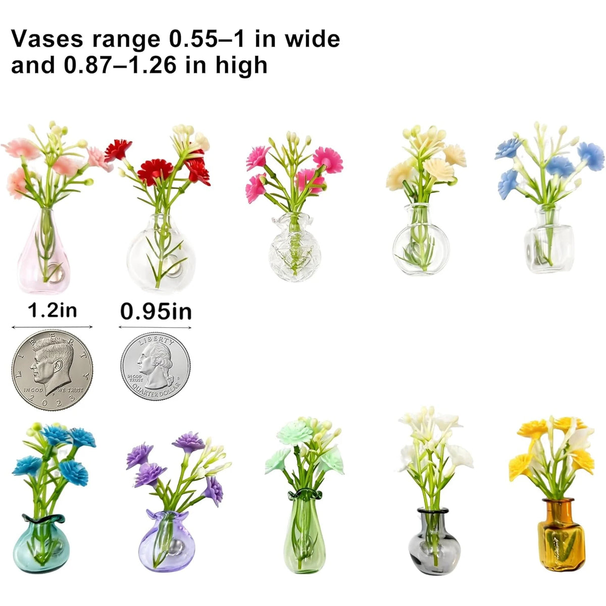 aimants decoratifs mini vases fleurs artificielles differentes couleurs transparentes champetre refrigerateur