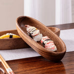 assiettes ovales bois marron foncé sushi plate rustique naturel tableware cuisine