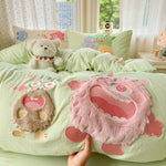 parure lit enfant fille rose chat mignon housse couette drap taies oreiller coton