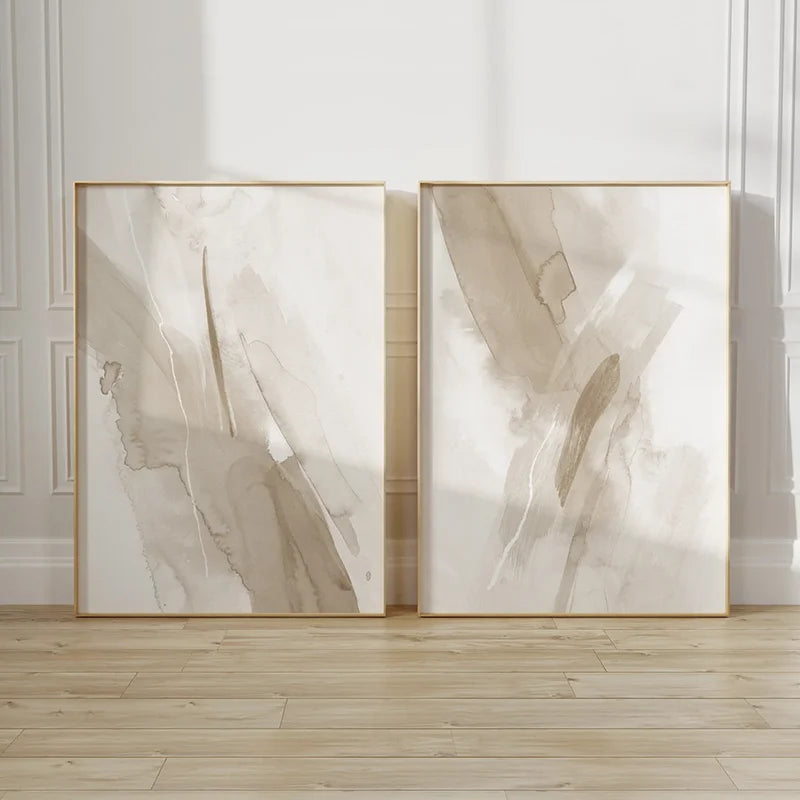 affiche moderne abstraite toile minimaliste beige blanc sans cadre 40x60cm