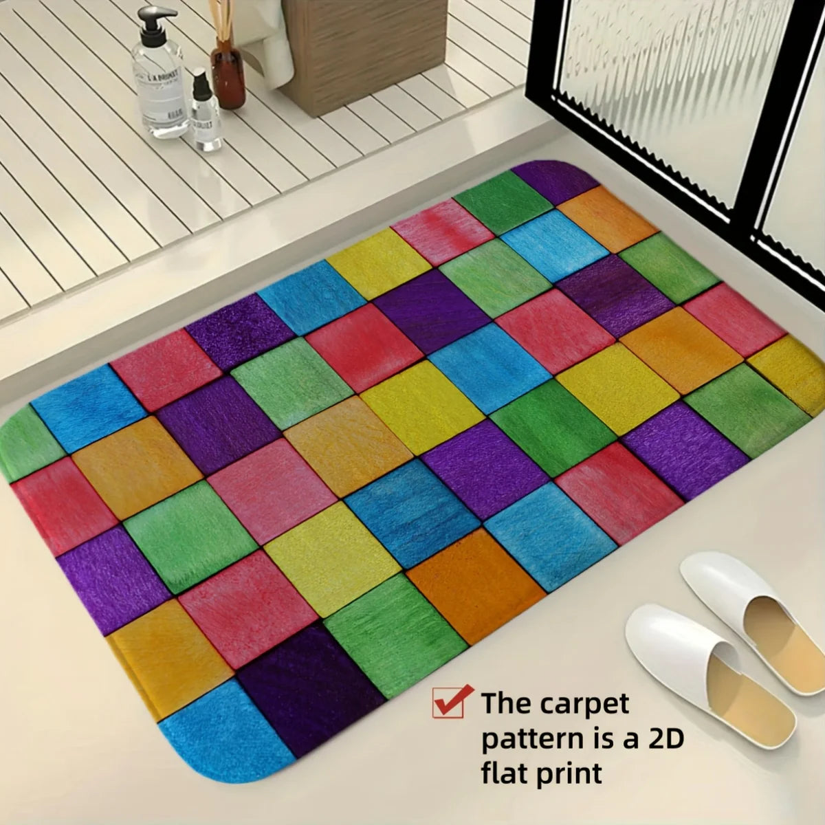 tapis sol multicolore carreaux géométriques moderne antidérapant lavable machine haute qualité velours épais coussin