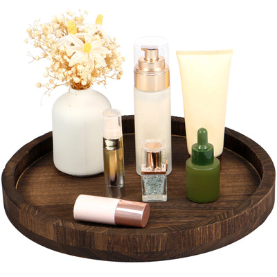 Plateau rond en bois vintage blanc 30 cm