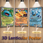 affiche lenticulaire 3d anime pokemon carte charizard squirtle bulbasaur effet 3d art mural orange
