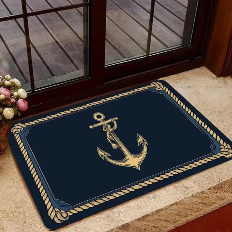 tapis sol antidérapant marin moderne ancre corde bienvenue bleu marine extérieur adultes