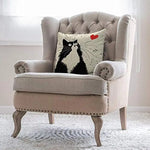 taie d'oreiller lin motif chats noir blanc moderne 45x45cm fixée