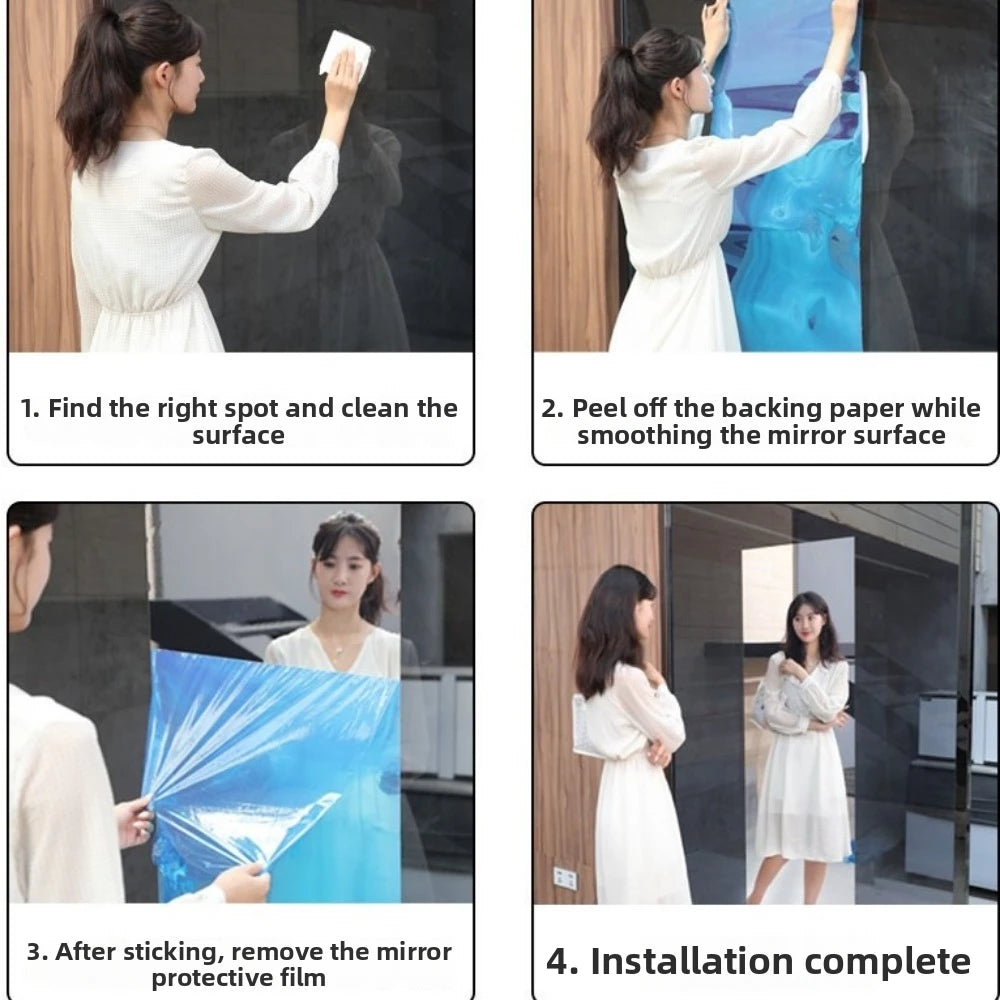 miroir argenté moderne adhésif 30x100cm plat lisse opacité décoration murale salle bain autocollant instructions