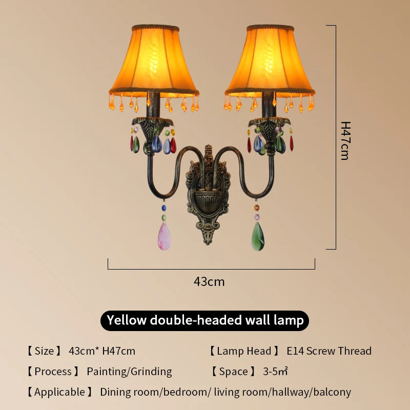lampe murale classique fer forgé tissu rouge vert bleu marron
