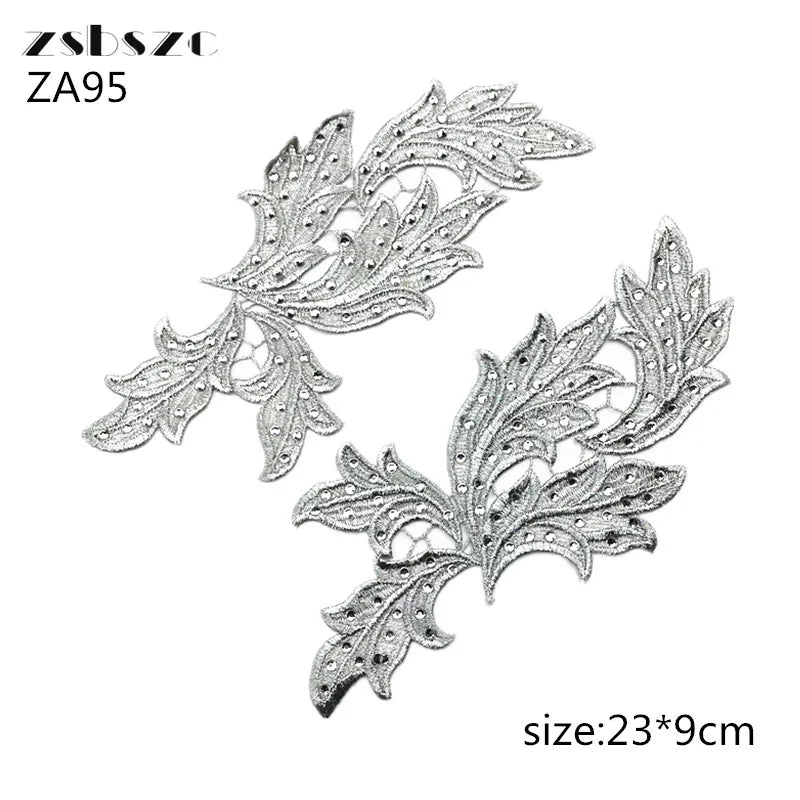 accessoires baroques élégants appliques décoratives argentées dentelles strass polyester écologiques solubles eau floral ornements