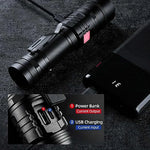 lampe torche led rechargeable 36w 5000lm noir robuste banque alimentation usb
