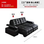 canapé d'angle moderne cuir noir boutons carrés coussins reposé pieds multifonctionnel