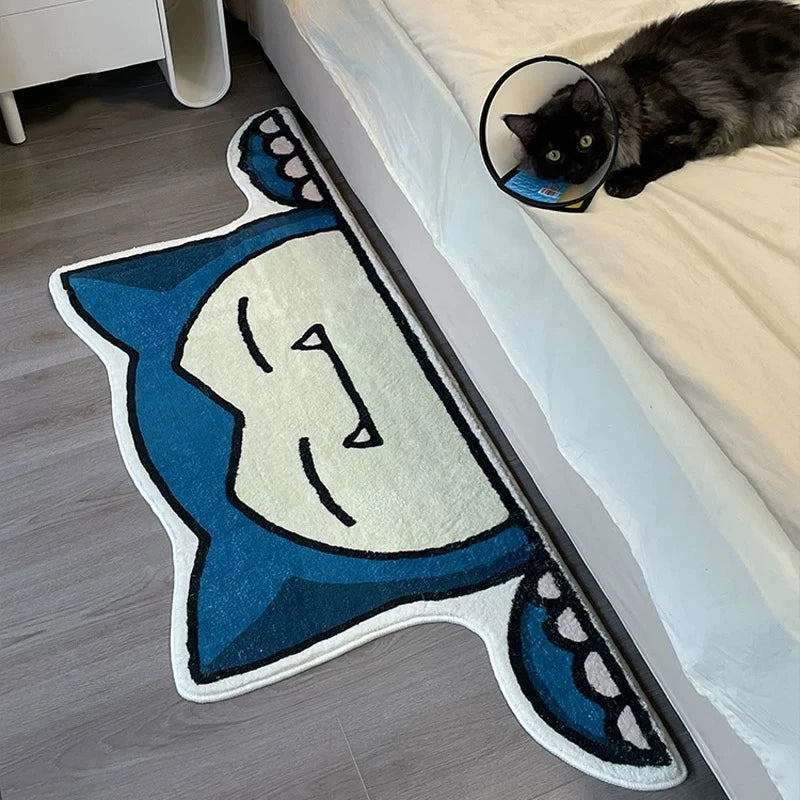 tapis moderne bleu blanc visage souriant diameter 80cm 100cm 120cm 150cm animes cartoon